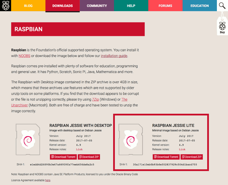 2017-07-13 Raspbian download page