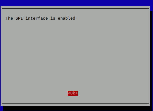 20191010 screenshot of raspi-config confirming that SPI interface had been enabled