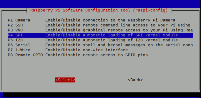 20191010 screenshot of raspi-config with SPI option being selected