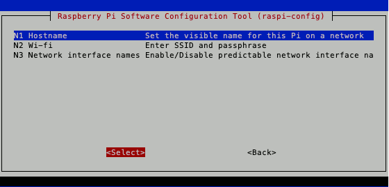 20191022 raspi-config screenshot with Hostname selected