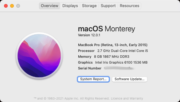 About this Mac on macOS Monterey