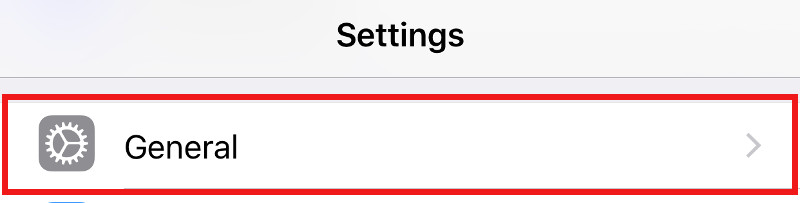 Cropped Settings page with General option boxed