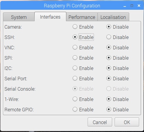 Enabling SSH with Raspberry Pi Configuration program on Raspbian Stretch 20181113