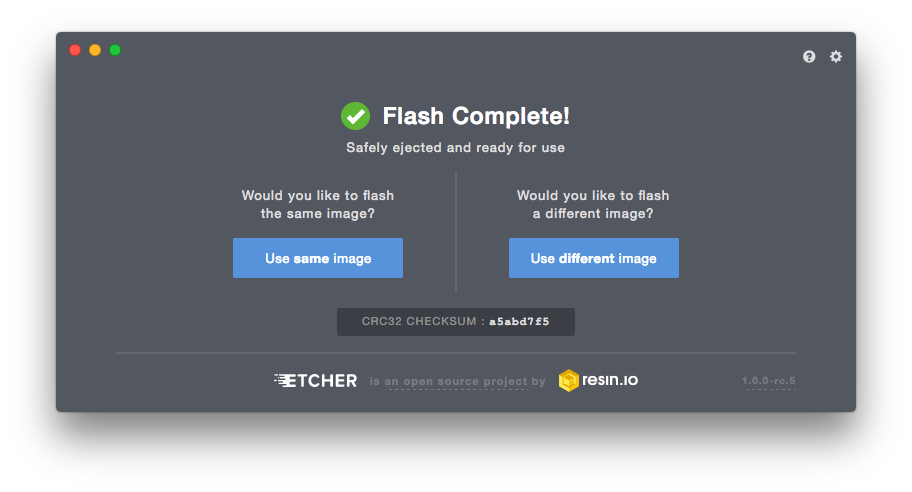 Etcher flash completed screen