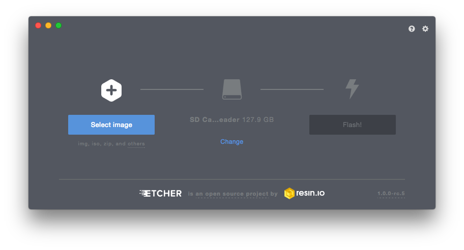 Etcher screen with SD card detected