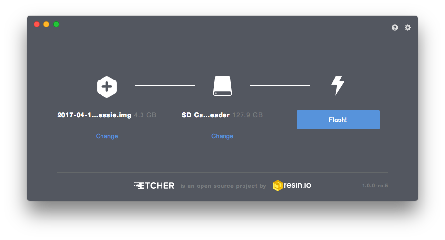 Etcher screen with image and drive selected