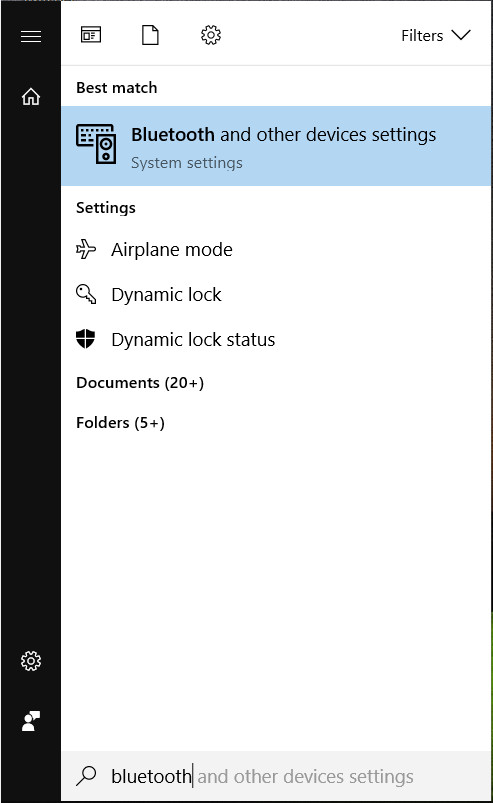 Finding Bluetooth and other devices settings on Windows 10