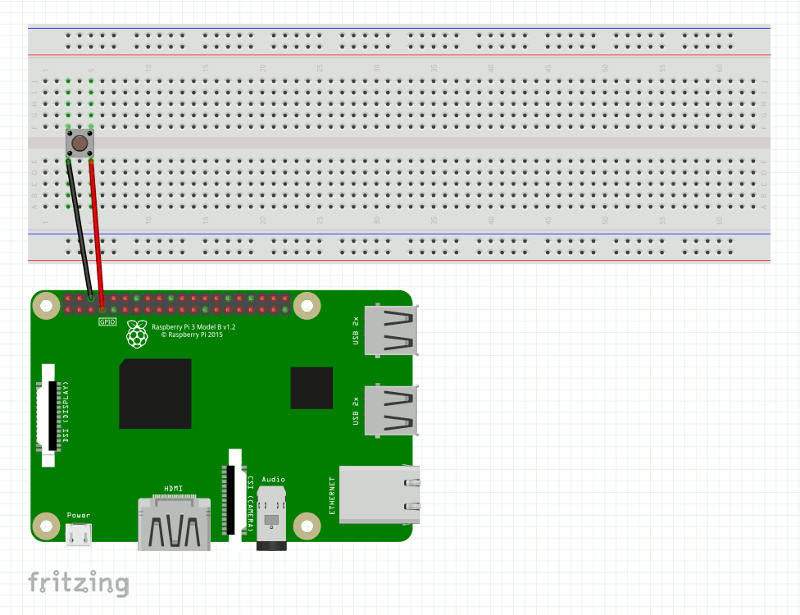 Fritzing screenshot of button connected to gpio 4 and gnd of Rpi 3