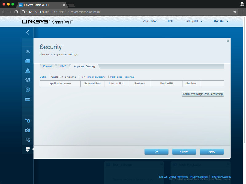 Linksys EA7500 Max-Stream Apps and Gaming Single Port Forwarding without entries