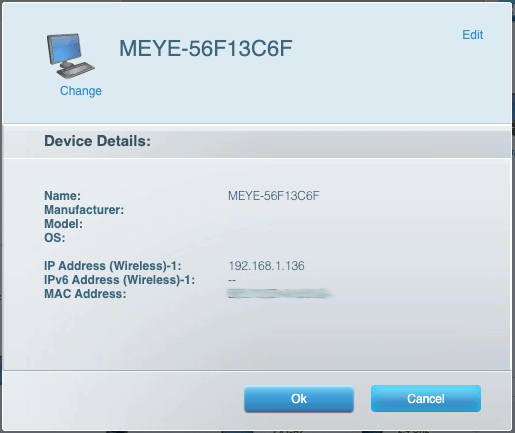 Linksys network map entry for MEYE-56F13C6F