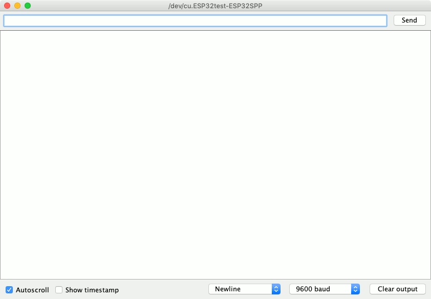 Mac Arduino 1.8.9 serial monitor showing utilization of ESP32test bluetooth connection as the port