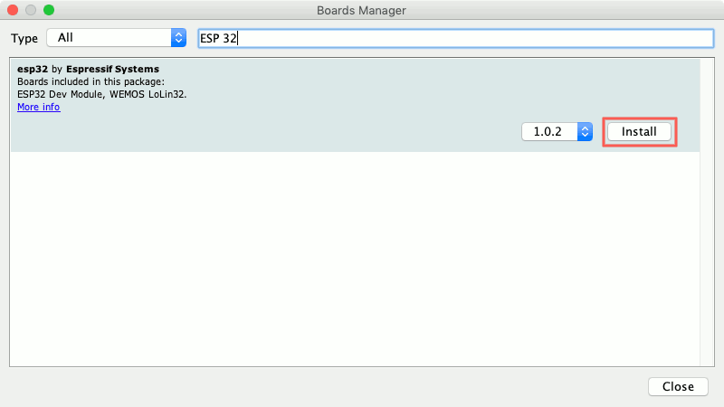 Mac-Arduino-IDE-1.8.9-Boards-Manager-window-with-ESP-32-core-listed