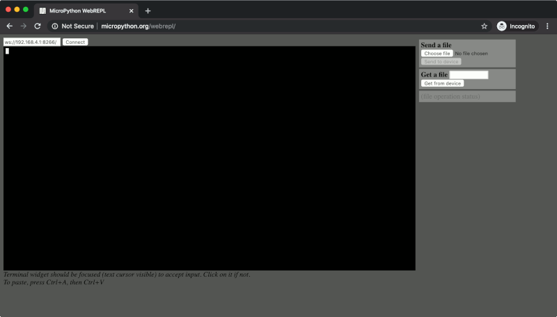 MicroPython WebREPL client running from micropython.org