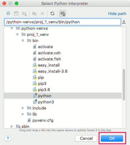 PyCharm CE Version 2018.2.3 select Python Interpreter for new project screen