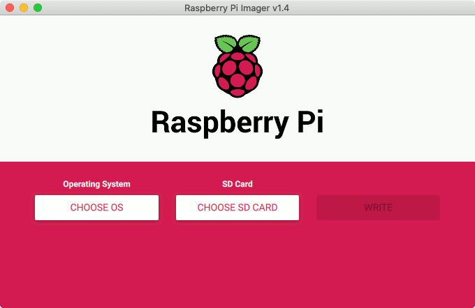 Raspberry Pi Imager v1.4 starting screen