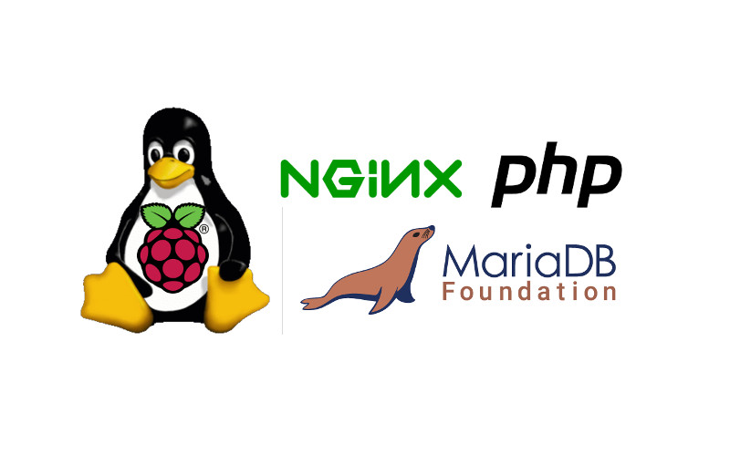 Raspberry Pi LEMP logos (Raspbian Nginx MariaDB and PHP)