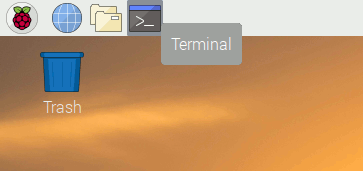 Raspbian Buster 20190710 taskbar with terminal program icon hovered