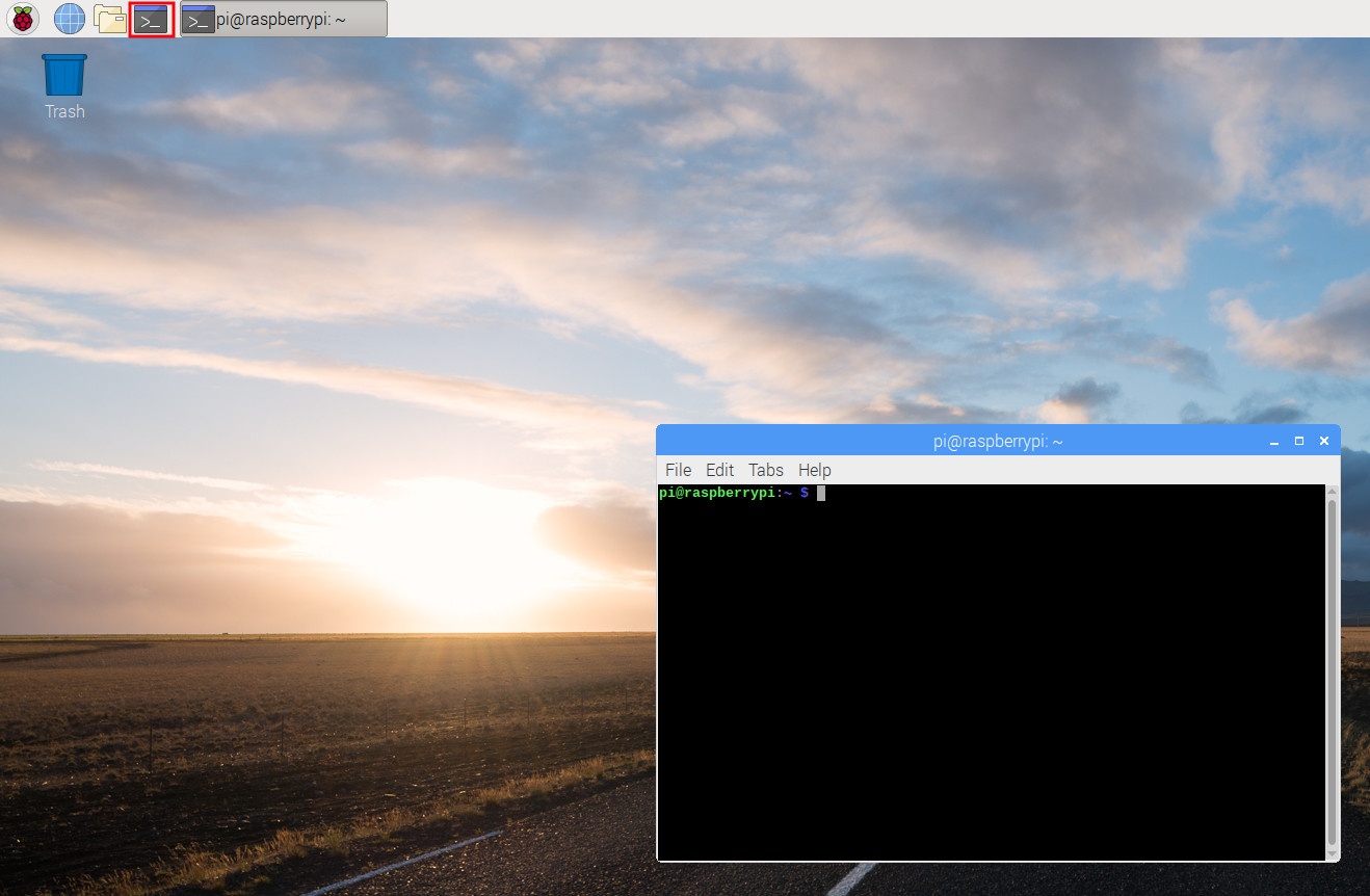 Raspbian Stretch 20181113 desktop with a terminal window