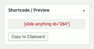 Screenshot of the ShortCode Preview section of Slide Anything plugin