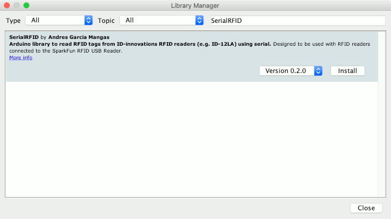 Searching for SerialRFID in Arduino IDE 1.8.7 libary manager