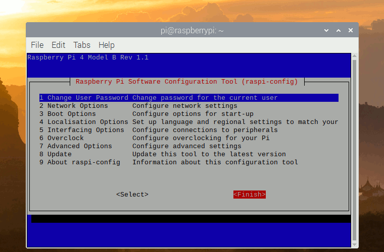 Selecting Finish from the first screen in raspi-config on terminal in Raspbian Buster 20190710