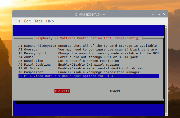 Selecting Pi 4 Video Output of raspi-config on terminal in Raspbian Buster 20190710