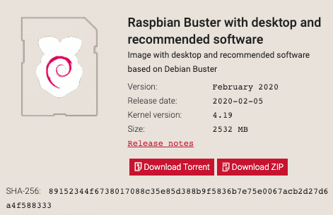 Snapshot of Raspbian Buster with recommended software dated 20200205