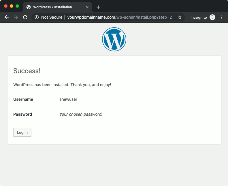 Successfully ran installation script for WordPress 5.2.3
