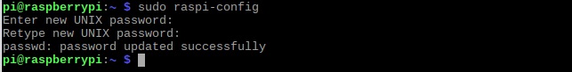 Terminal in Raspbian Stretch 20181113 showing password had been changed successfully