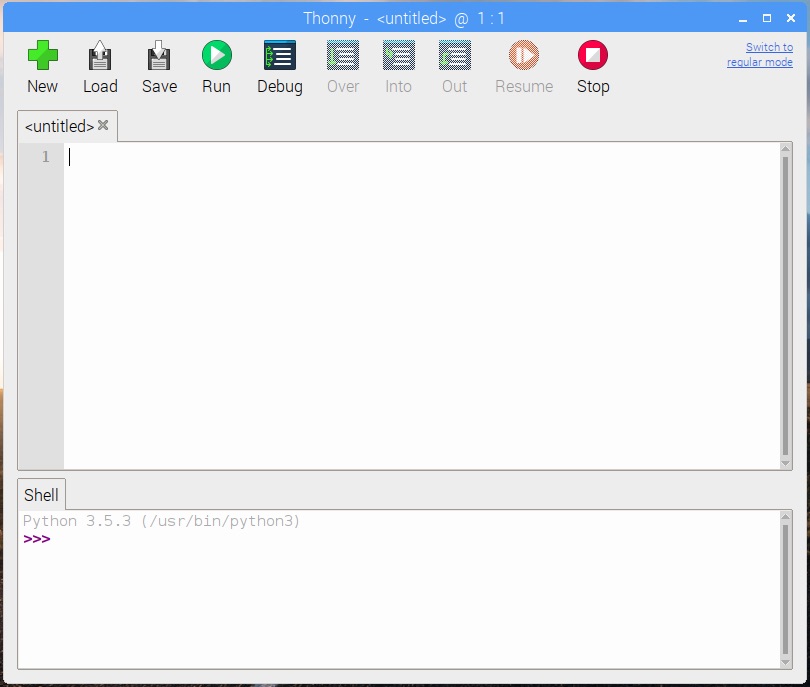 Thonny IDE opened for the first time on Raspbian Stretch 20181113