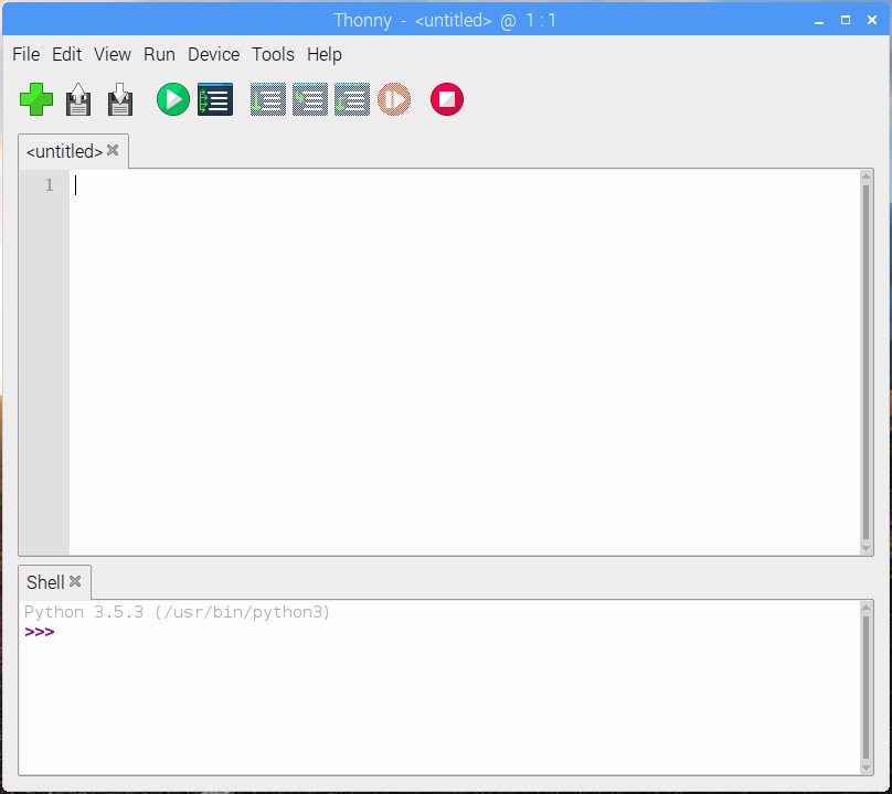 Thonny on Raspbian Stretch 20181113 with menu bar