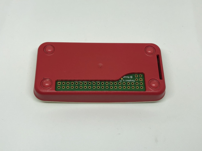 Underside of Raspberry Pi Zero Official case with RPi Zero W