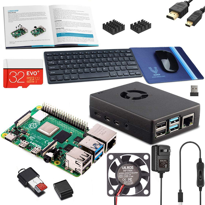 Vilros Raspberry Pi 4 Model B 8GB complete desktop kit with keyboard and mouse set