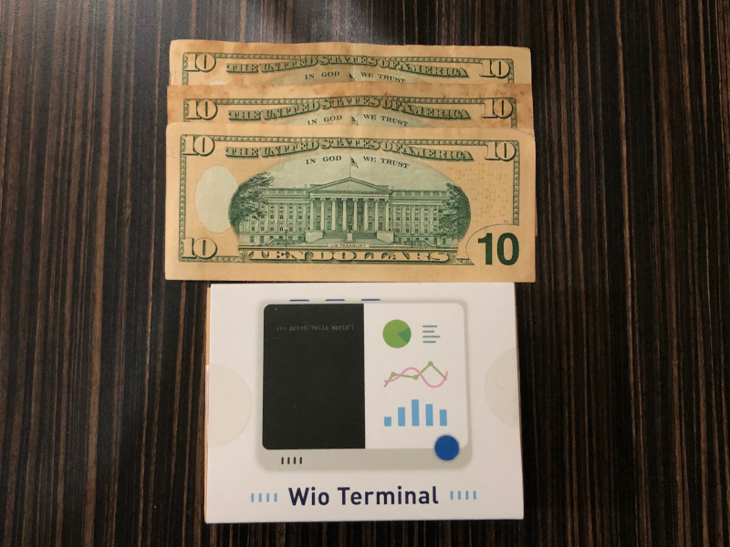 Wio Terminal front of box with 30 USD