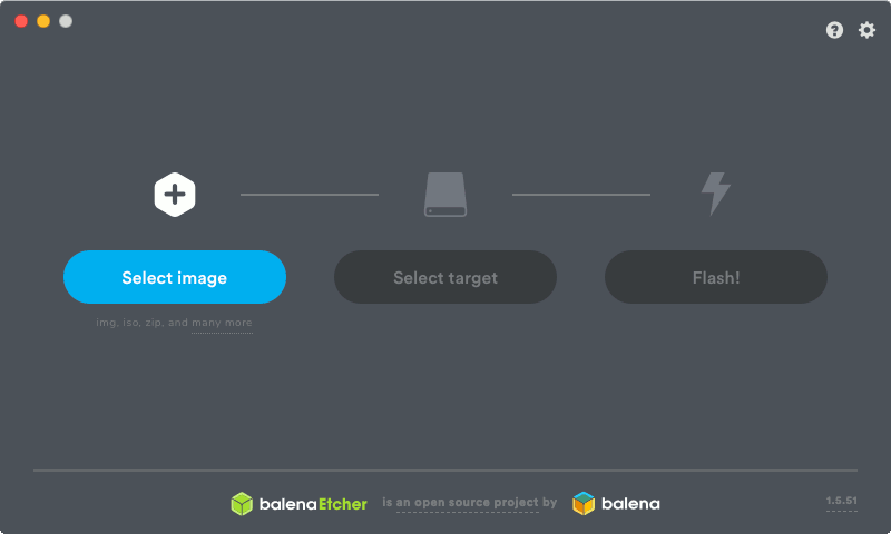 balenaEtcher animation for flashing Raspbian Buster Lite 20190710 on microSD card