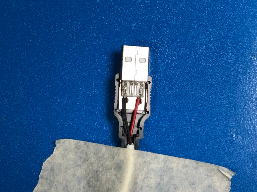 cable soldered to USB type A male pin plug
