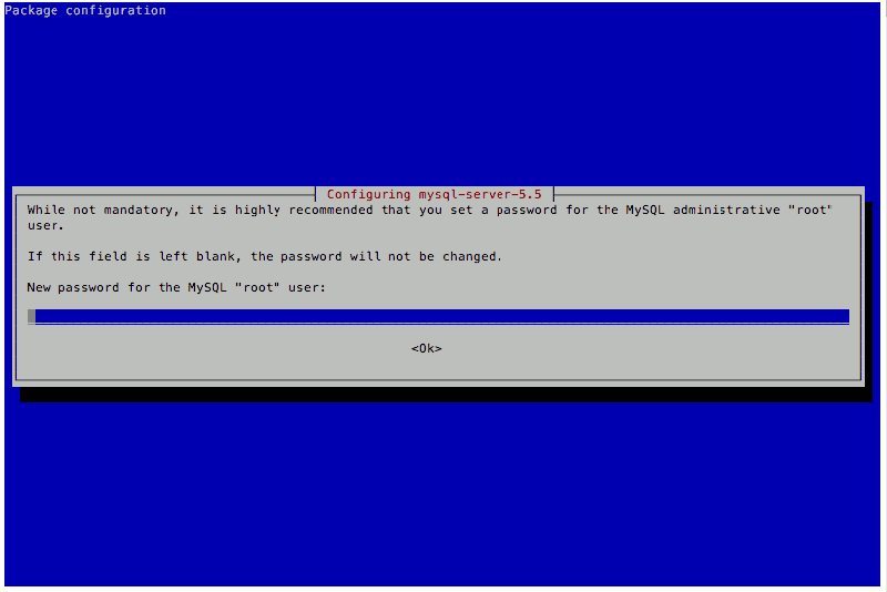 Configuring MySQL Server 5.5 on Raspbian Jessie Lite: Enter root password