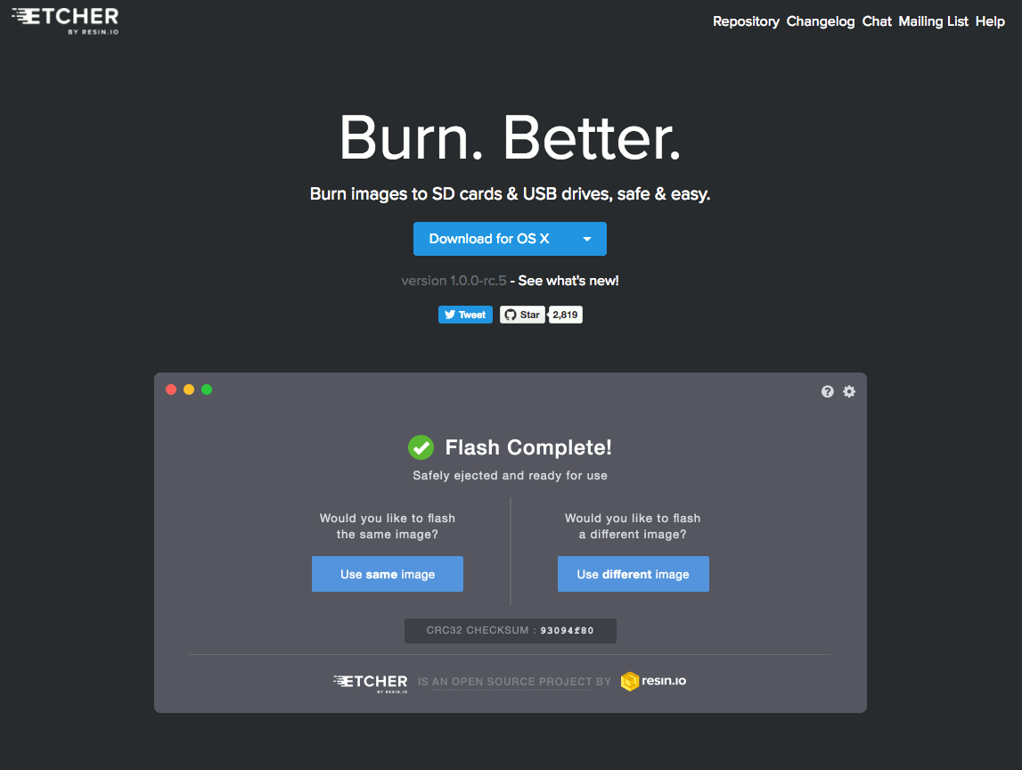 Etcher homepage @ 20170510