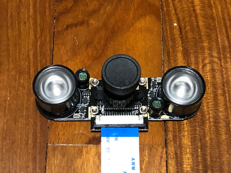 front view of Raspberry Pi Infrared Camera Module attached to the IR LED bulbs
