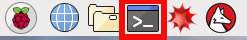 Icons at top left corner of Raspbian desktop with terminal program highlighted