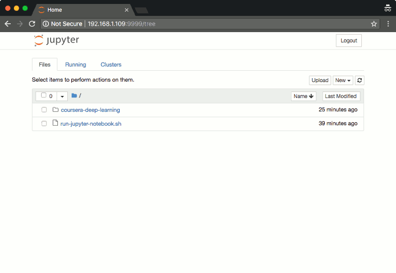 Jupyter Notebook page with coursera deep learning folder