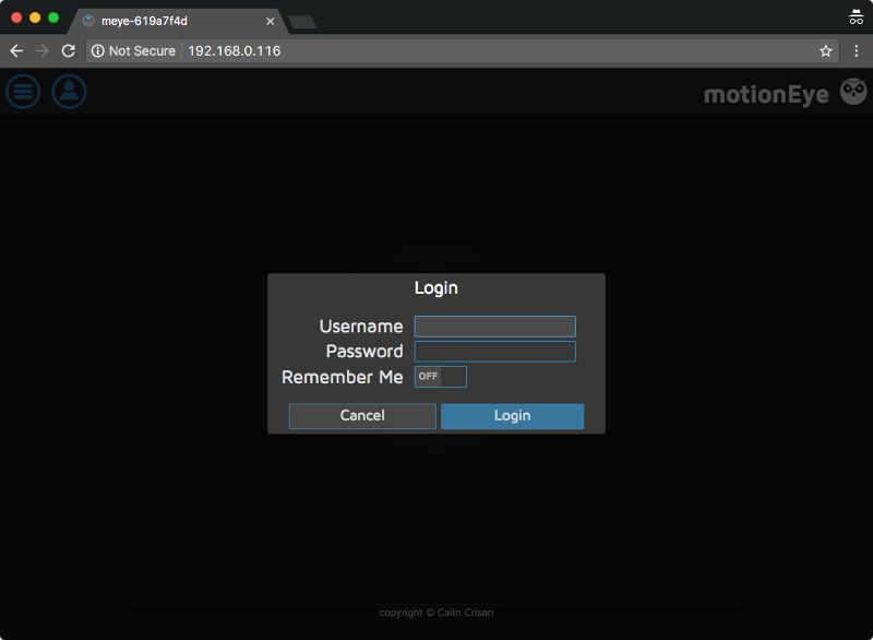 motionEyeOS login prompt on Raspberry Pi Zero W CCTV