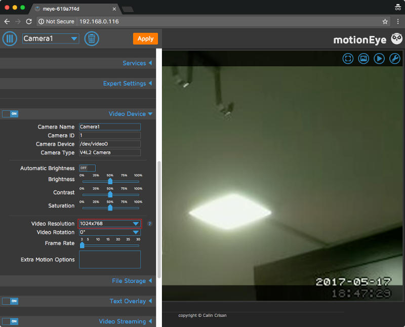 motionEyeOS v20170329 video resolutions changed to 1024x768