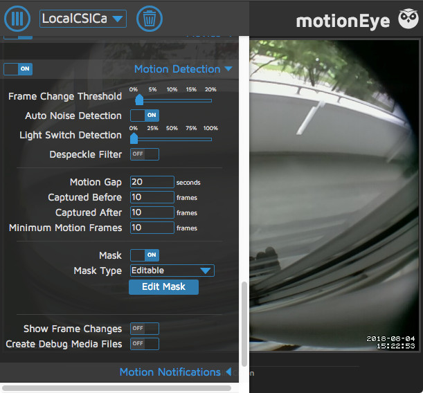motionEye 0.39.2 view after saving mask and applying changes