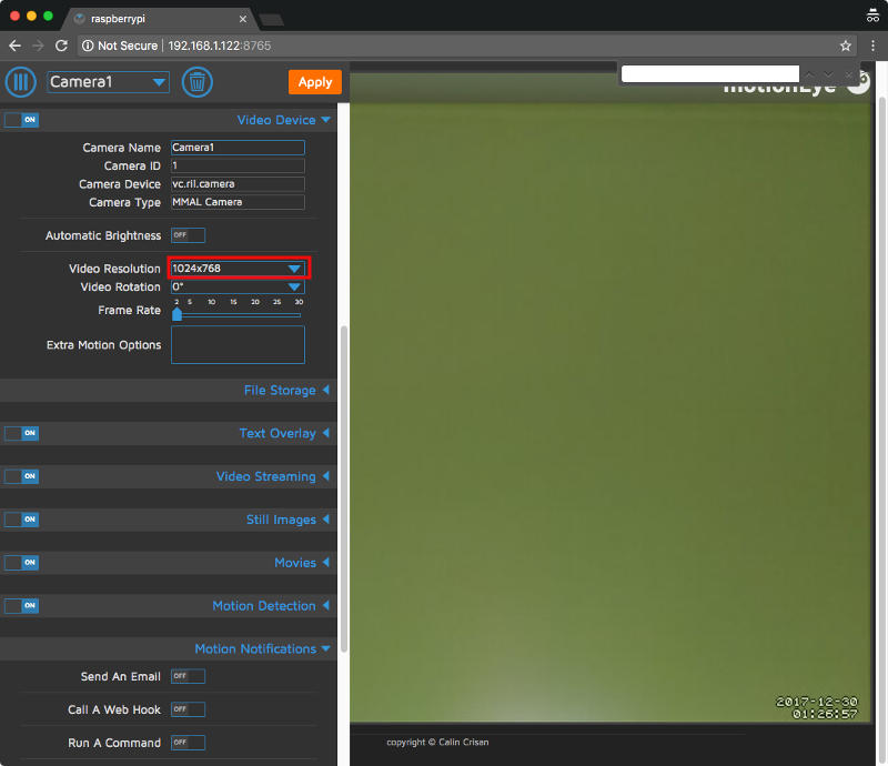 motionEye server 0.38 after-setting-video resolution to 1024x768