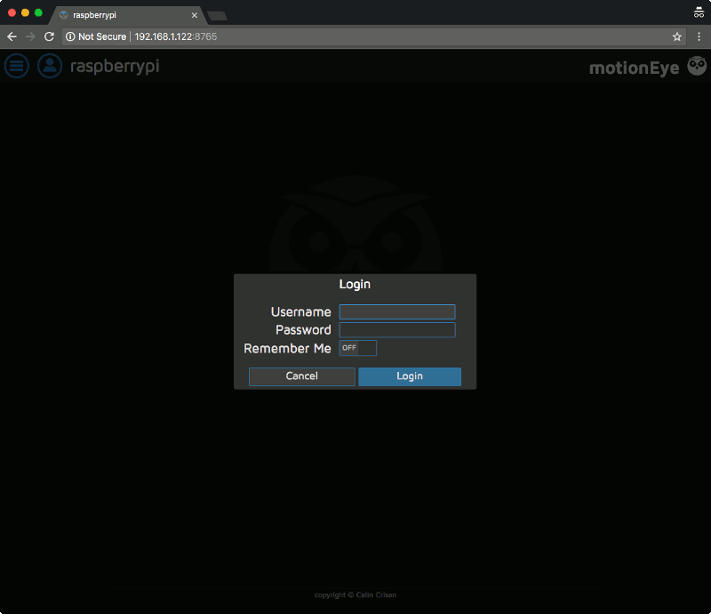 motionEye server 0.38 login screen