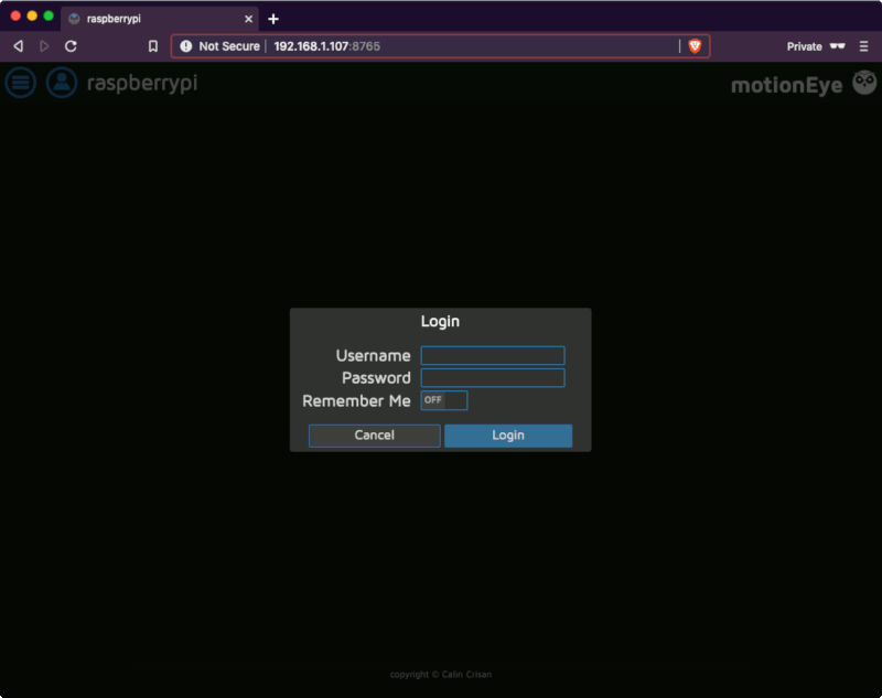 motioneye-0.42 login screen