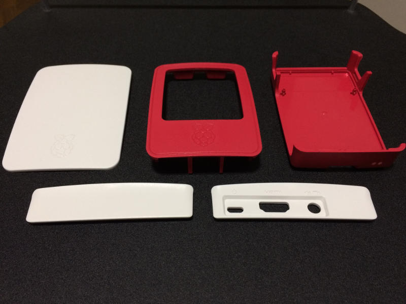 Parts of the Red/White Official Raspberry Pi 3 Case