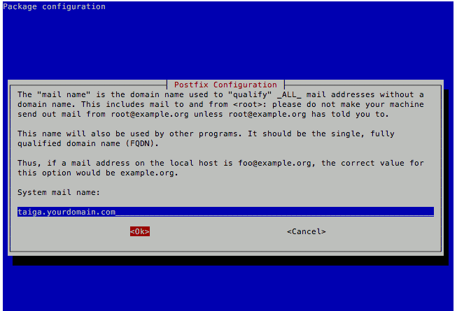 Postfix FQDN configuration example on Raspbian Stretch Lite