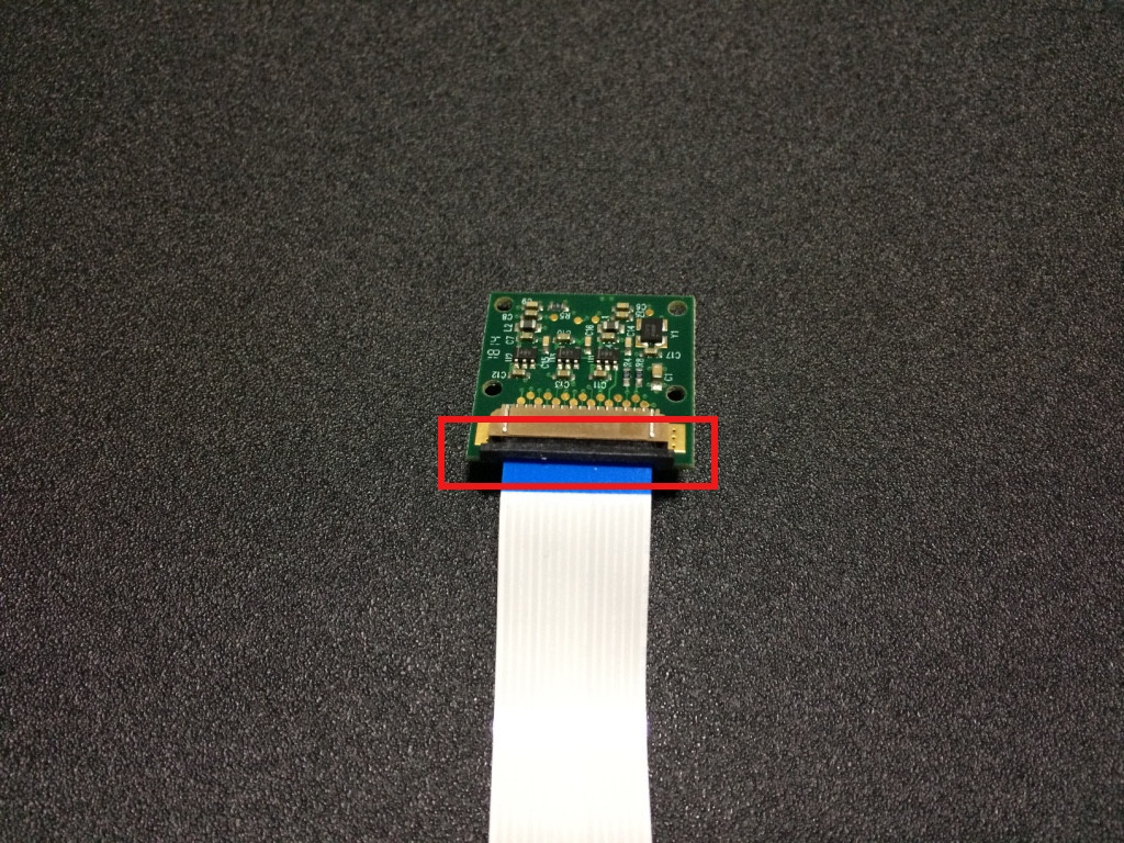 Raspberry Pi camera module 1 with original flex cable and clip loosened